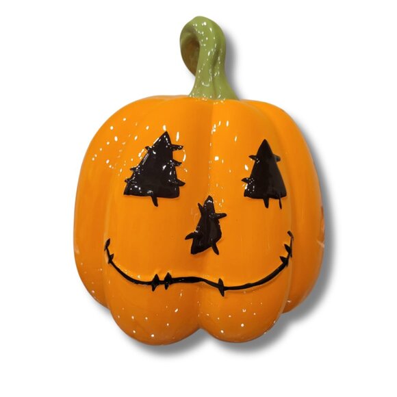 Halloween Pumpkin Jack-O’-Lantern Ceramic Figurine, 19x15.7cm, Orange Home Décor - Picture 2 of 6